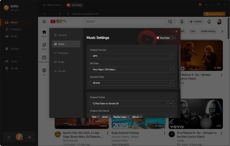 choose mp3 output format