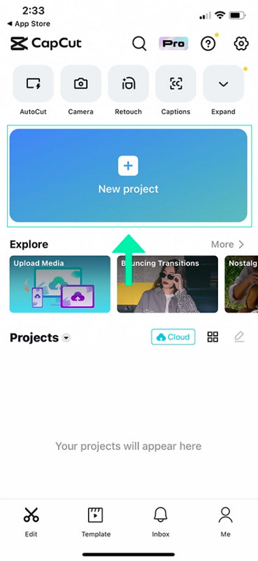 capcut app new project