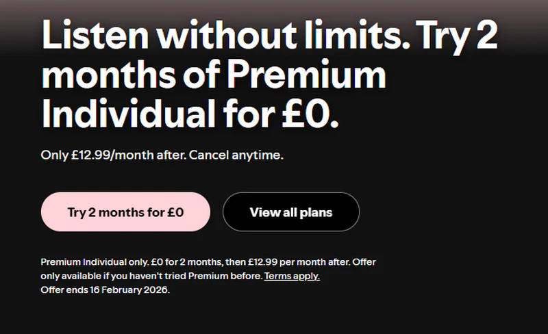 Spotify 2 months free trial