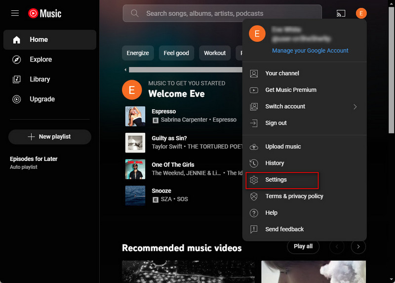youtube music browser settings