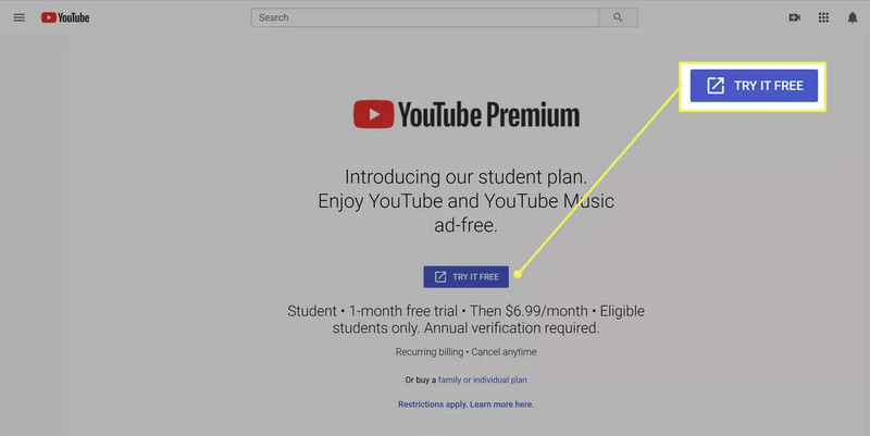 youtube premium student free trial