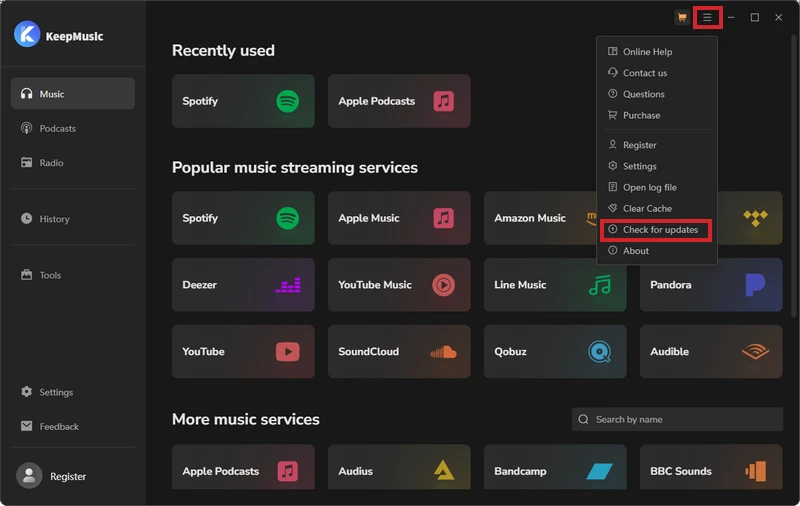 check for update KeepMusic