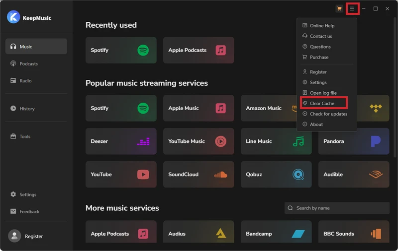 clear KeepMusic cache