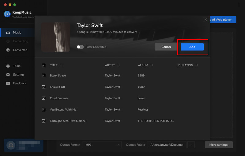 add youtube music to convert