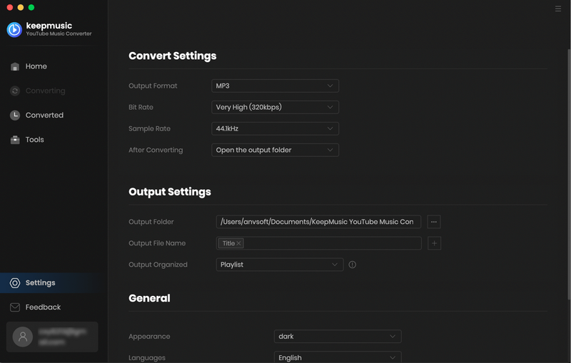 set up youtube music conversion parameters