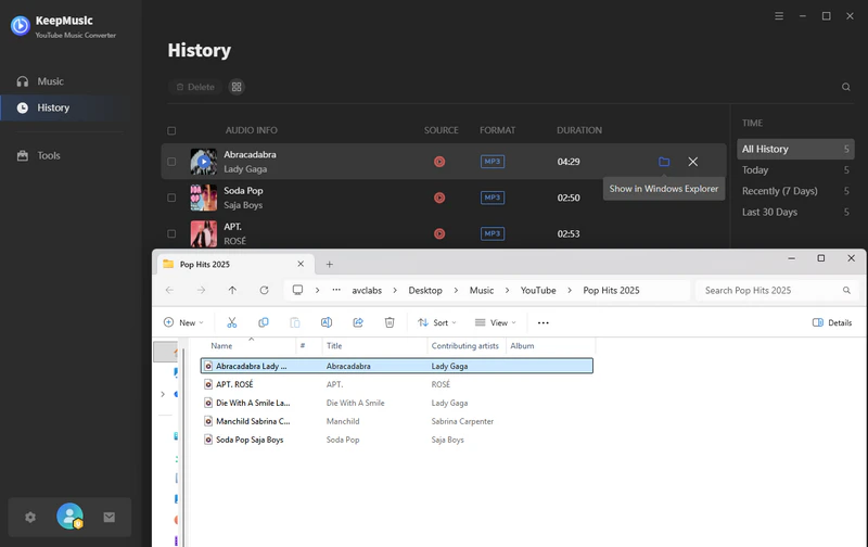 Locate your downloaded youtube music