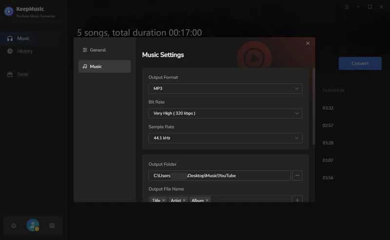 customize youtube music output settings